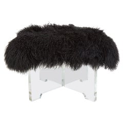 Black Mongolian Lamb and Lucite Bench