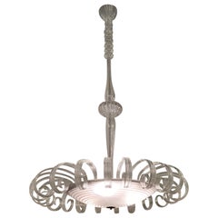 Lampadario Venini Vetro di Murano 1930 Struttura in ferro e Wood Italia