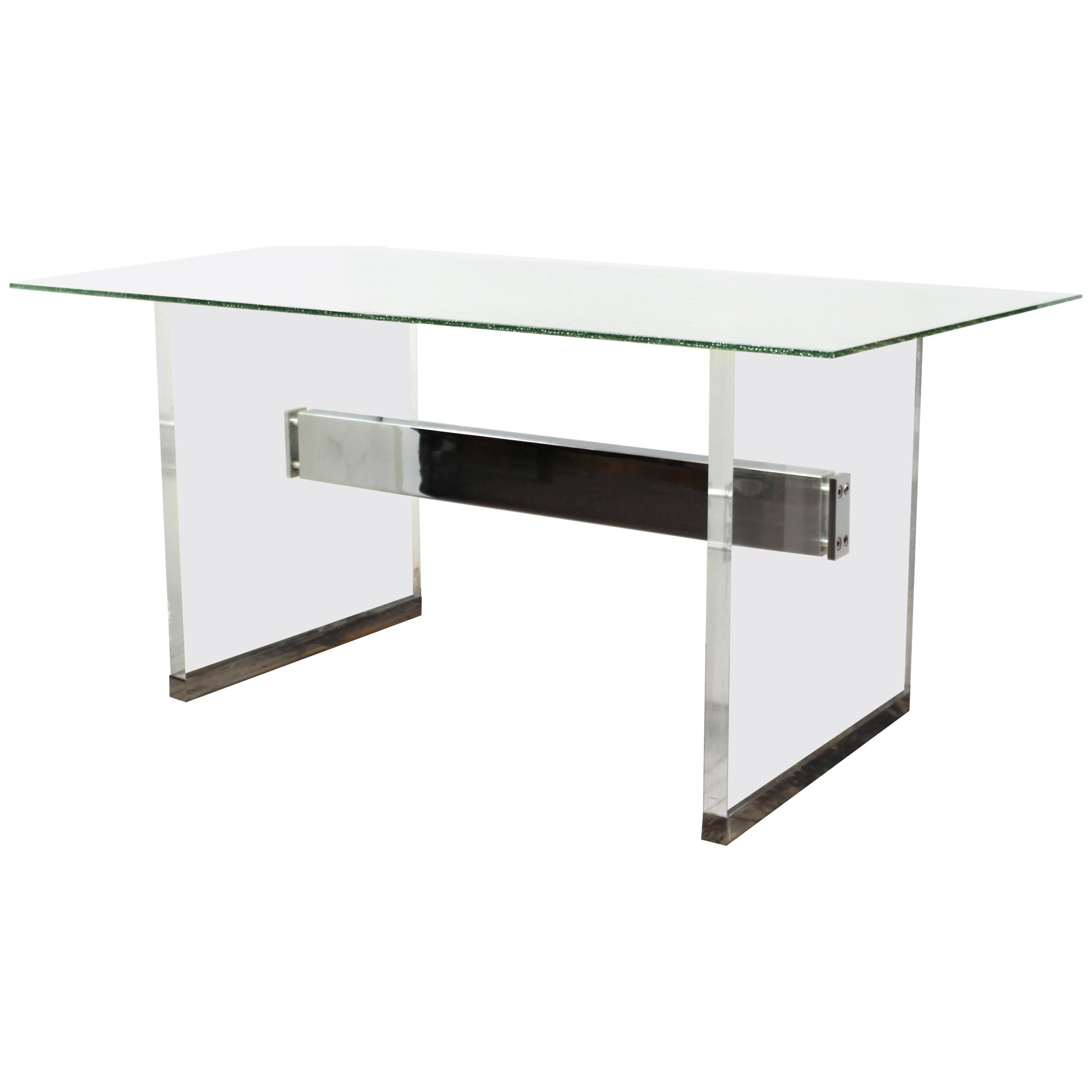 Charles Hollis Jones Mid-Century Modern desk with a Lucite base and a glass top. The piece was designed in the 1960s in the United States and is in great vintage condition with minor age-appropriate wear to the Lucite.