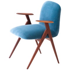 Blue Velvet and Rosewood Desk Easy Chair