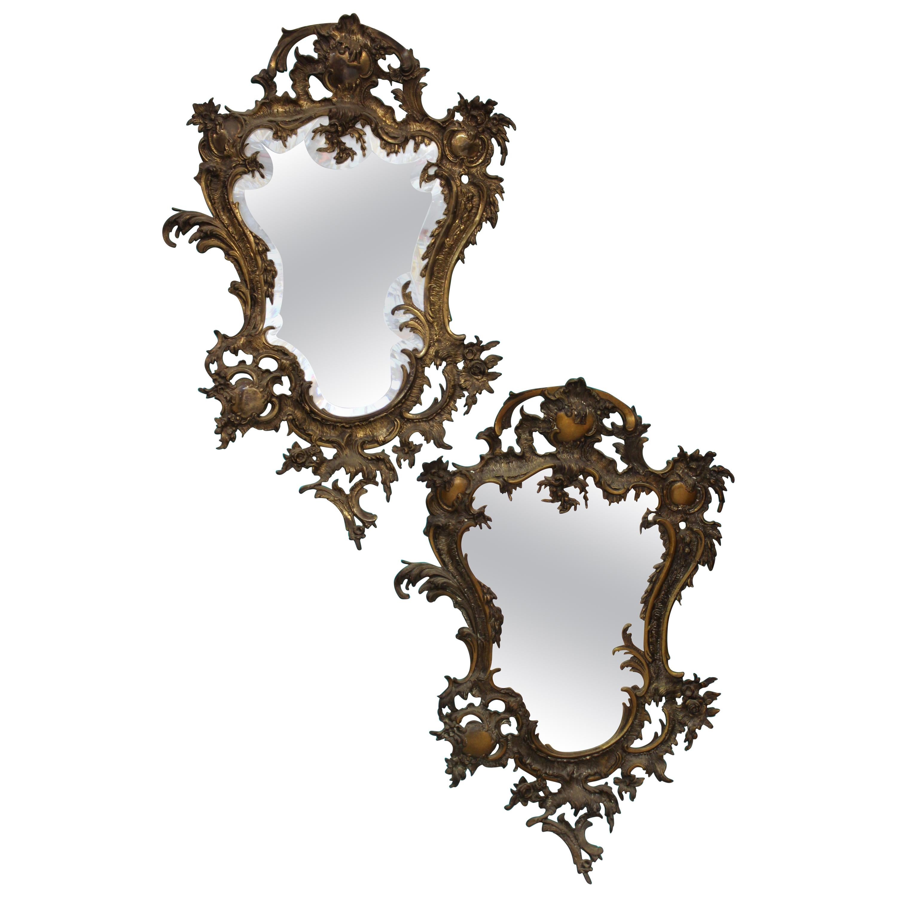 French Victorian Beveled Mirrors with Elaborate Baroque Style Bronze Frames