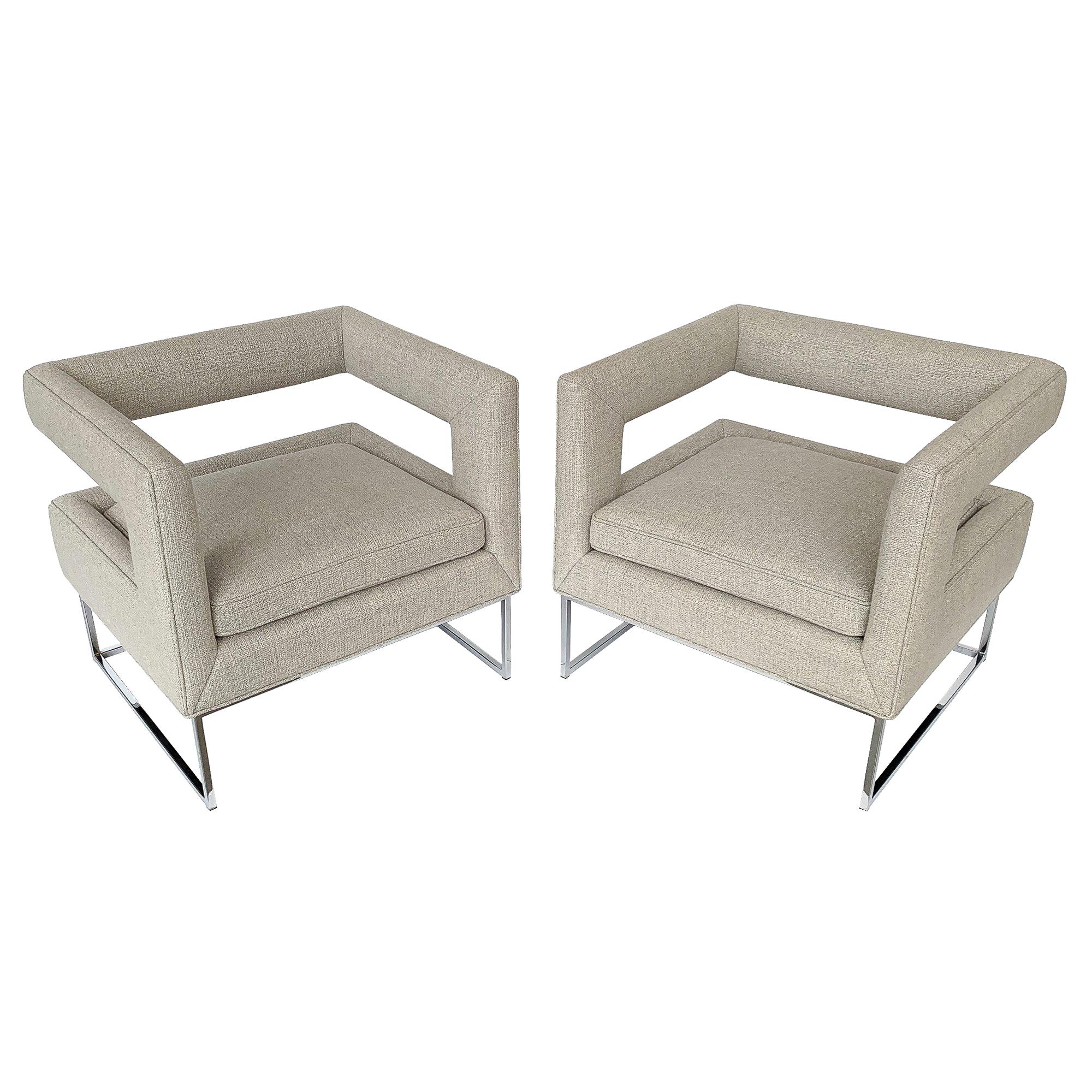 Pair of Milo Baughman Open Back Lounge Chairs