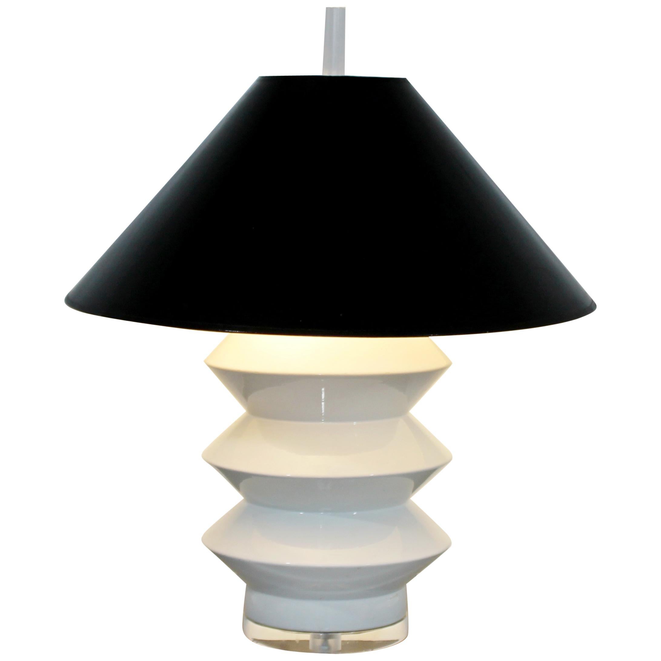 Mid-Century Modern Large White Ceramic Brass and Lucite Architectural Lamp Bauer