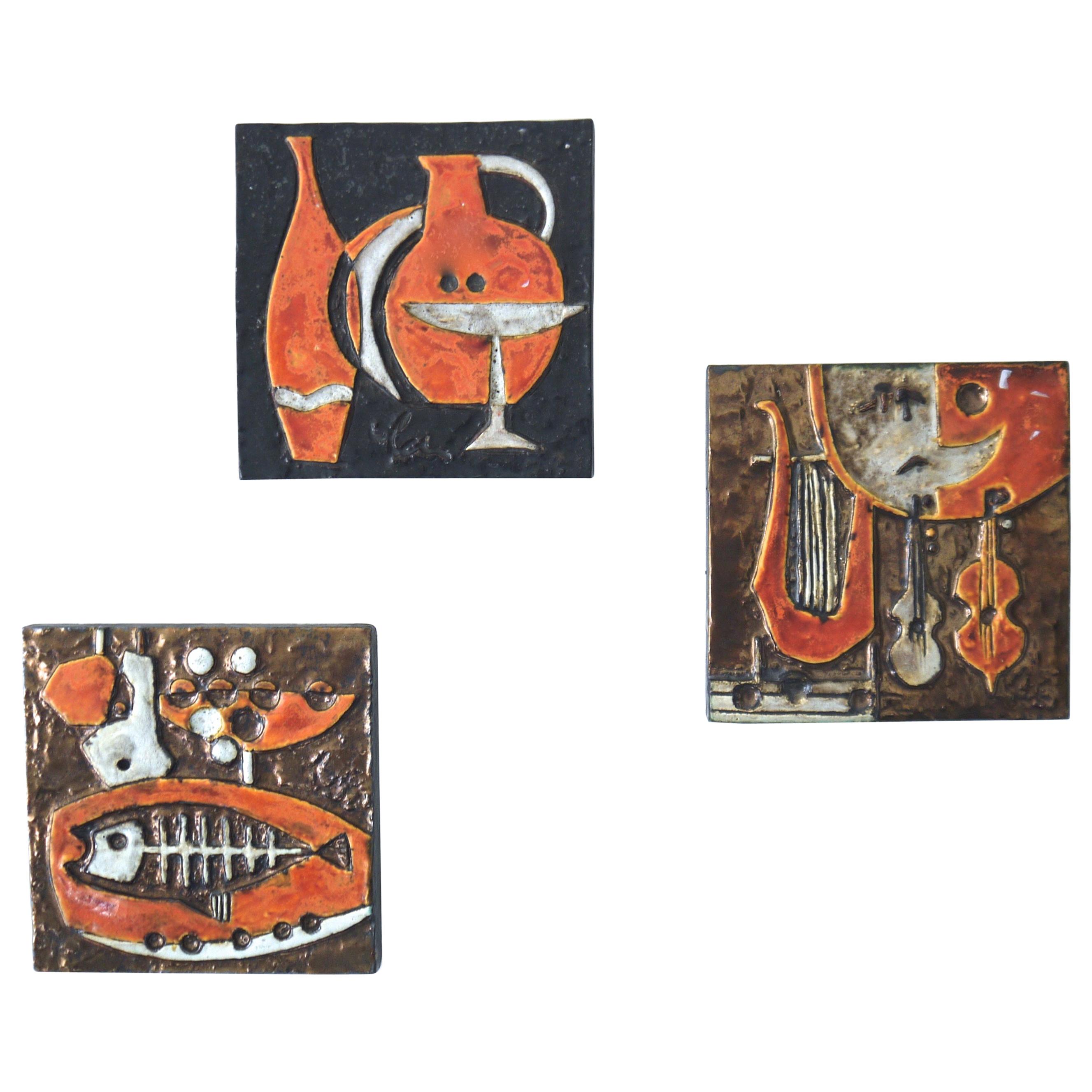 Modernist Ceramic Wall Plaques, Set of Three by Helmut Schaffenacker Late 1950s For Sale