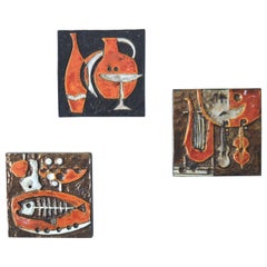 Modernist Ceramic Wall Plaques, Set of Three by Helmut Schaffenacker Late 1950s