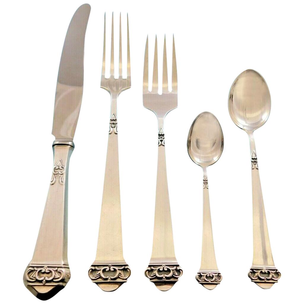 Saga by Mylius Brodrene 830 Silver Flatware Set Service 50 Pcs Norweigan Pierced For Sale