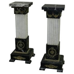 Pair of Oversized Neoclassical Italian Marble and Ormolu Sculpture Pedestals