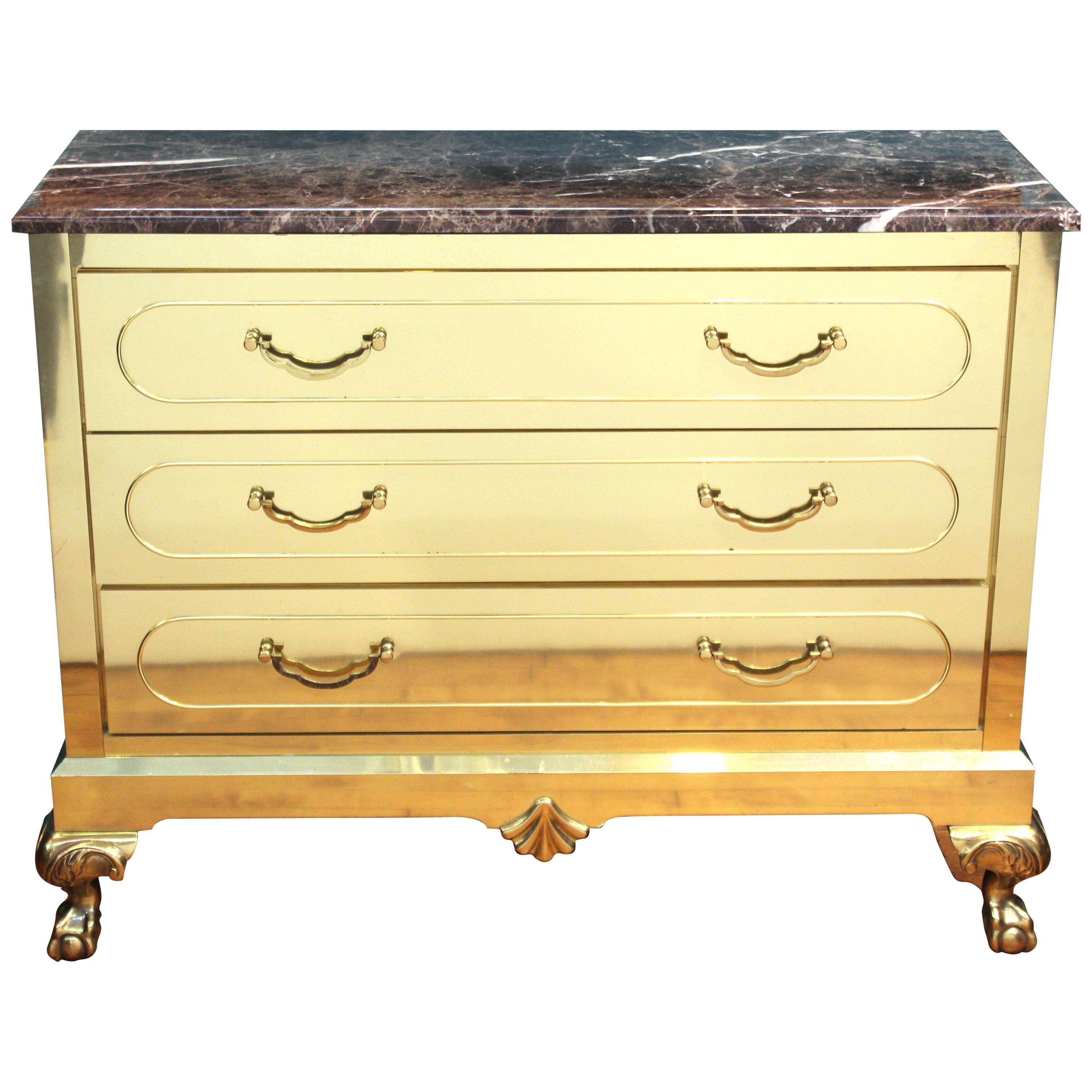 Harden Furniture Modern Brass-Clad Chest of Drawers with Marble Top