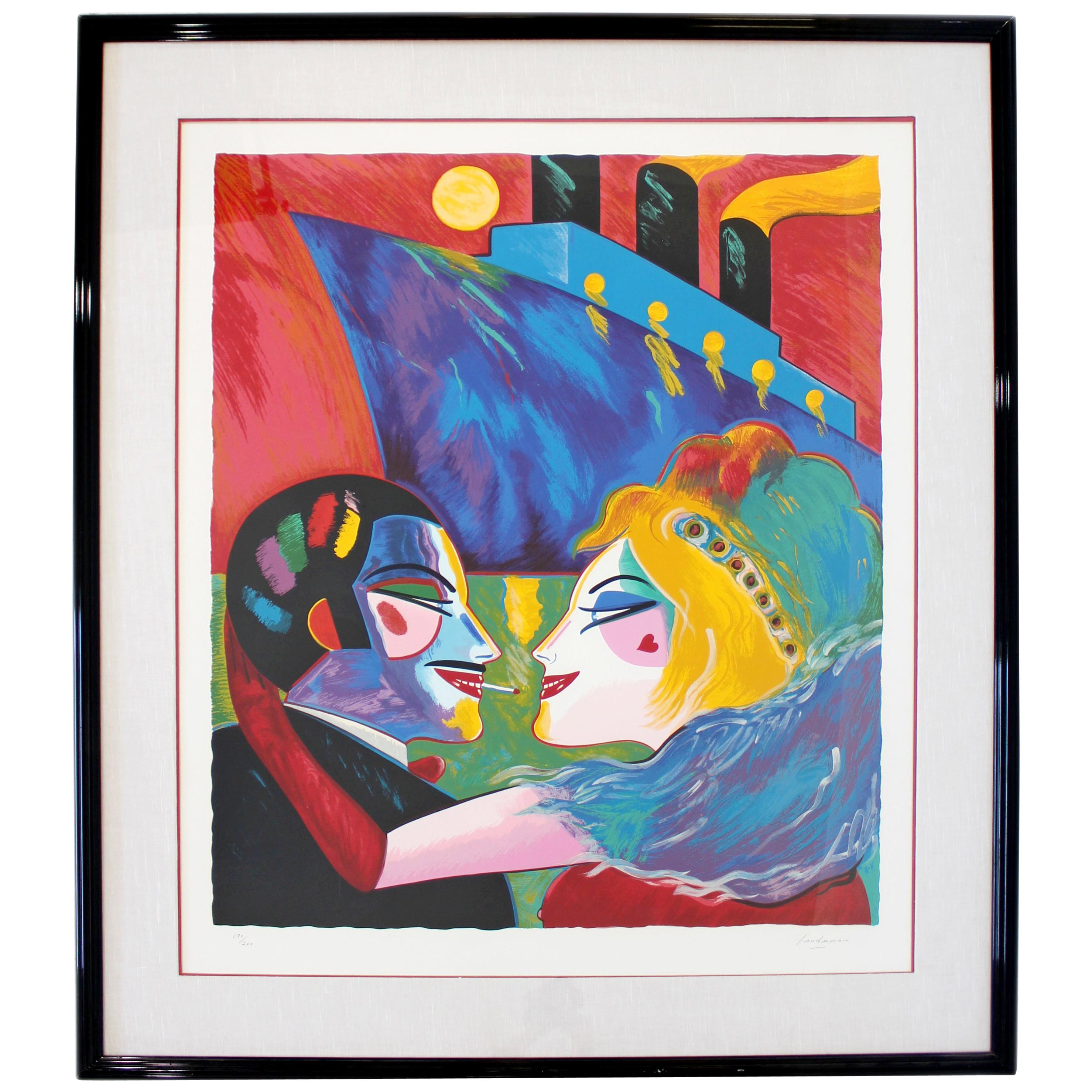 Contemporary Framed Serigraph Love on Boat Earl Linderman Signed 1988 190/200