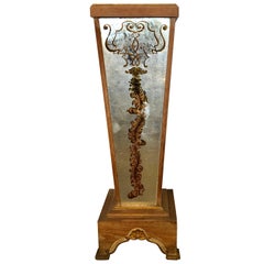 French Hollywood Églomisé Decorated Mirrored Pedestal