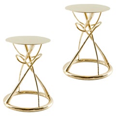 Pair of Brass Gueridon Table, Gordian Node, Misaya
