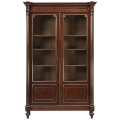 Antique French Louis XVI Style Bookcase or Bibliotheque in Mahogany and Brass
