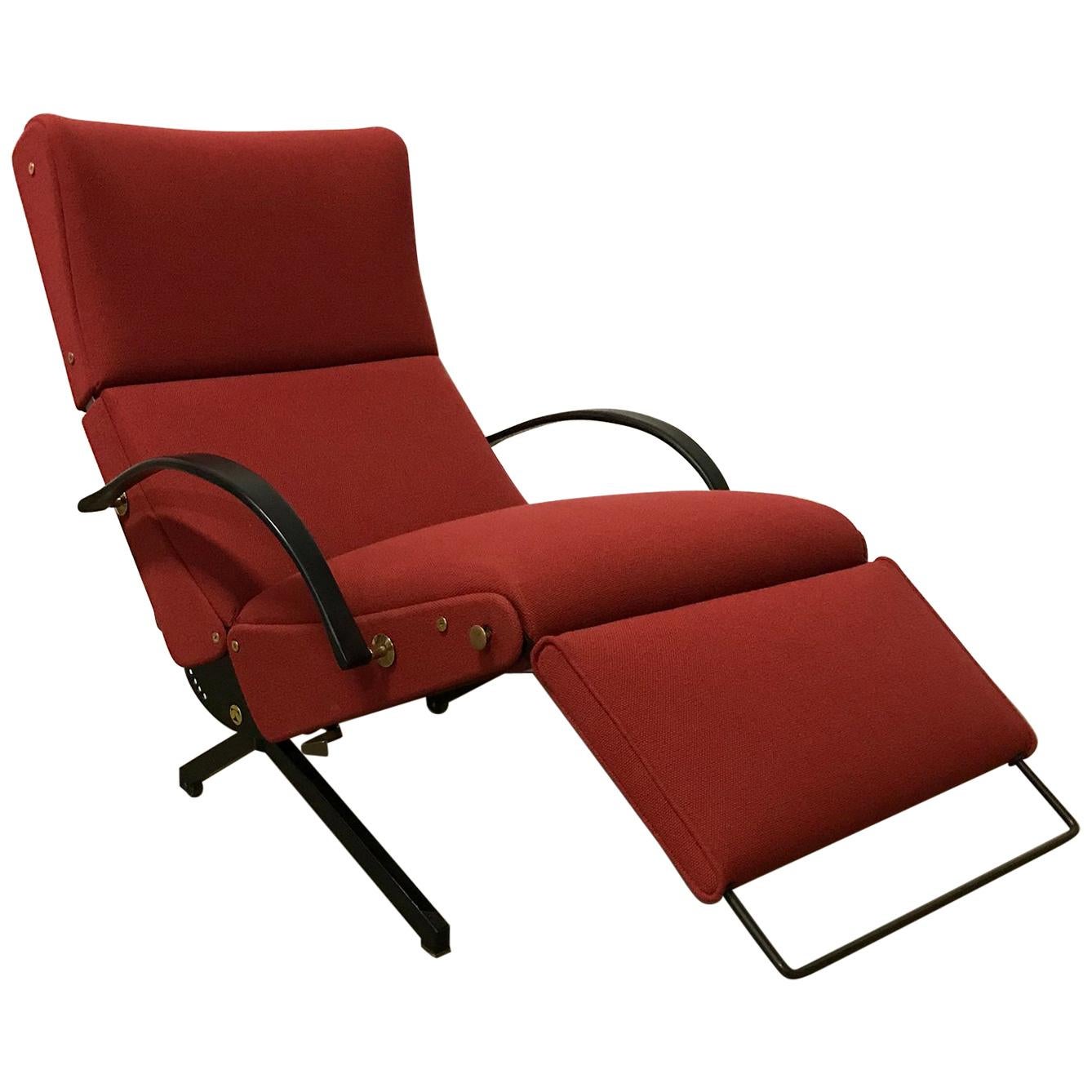 Osvaldo Borsani fauteuil de salon réglable P40 en tissu rouge terreux, 1956