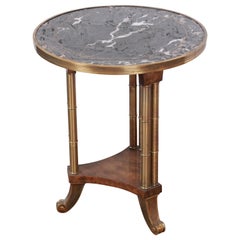 Mastercraft Marble, Brass, and Burl Wood Occasional Table