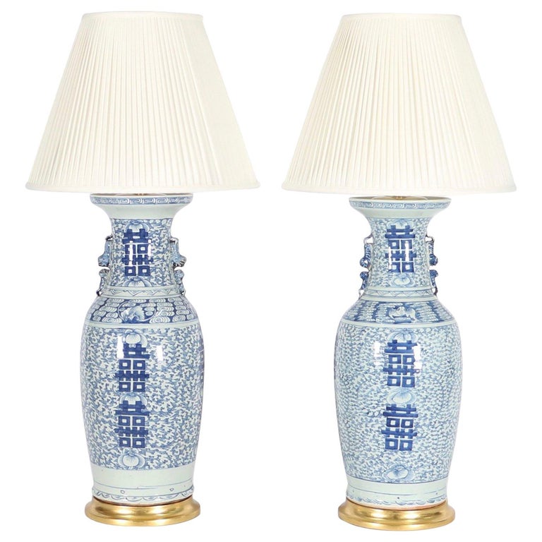 Chinese Blue And White Porcelain Vase Table Lamps