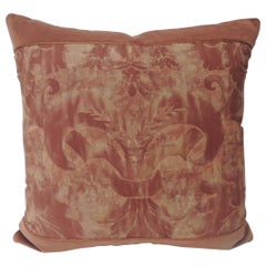 Used Fortuny “Glicine” Pattern Red and Silvery Decorative Pillow