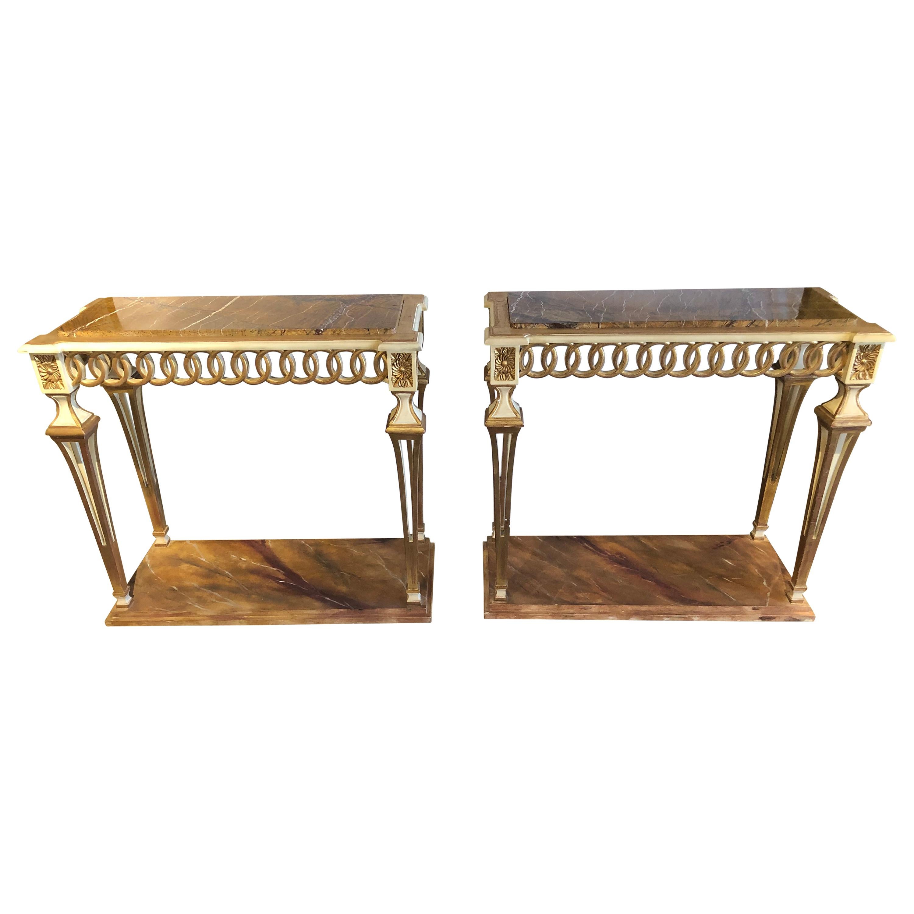 Parcel Paint and Gilt Decorated Pair of Swedish Serving or Console Tables