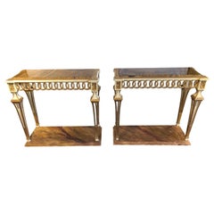 Vintage Parcel Paint and Gilt Decorated Pair of Swedish Serving or Console Tables