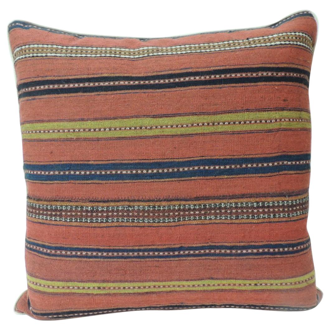 Vintage Colorful Turkish Stripes Woven Square Grain Sack Decorative Pillow