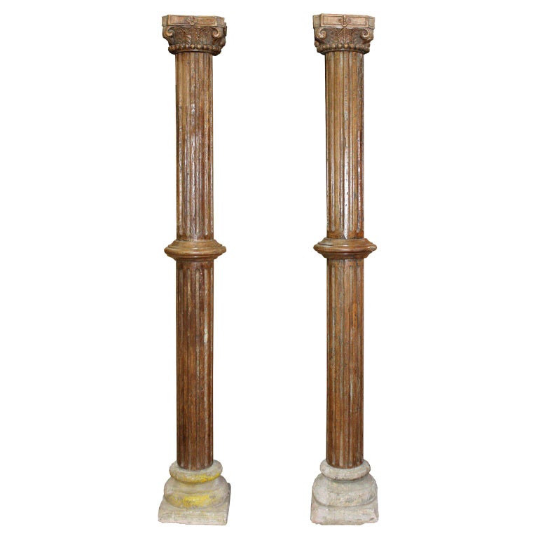 Pair of Carved Wood Columns at 1stDibs