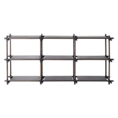 Stick System, Dark Ash Shelves with Black Poles, 3x3