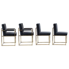 4 Milo Baughman Bronze and Velvet Dining Chairs