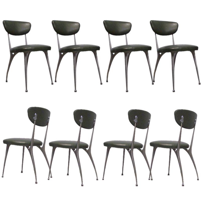 Set of 8 Shelby Williams Sculptural Aluminum Frame "Gazelle" Chairs