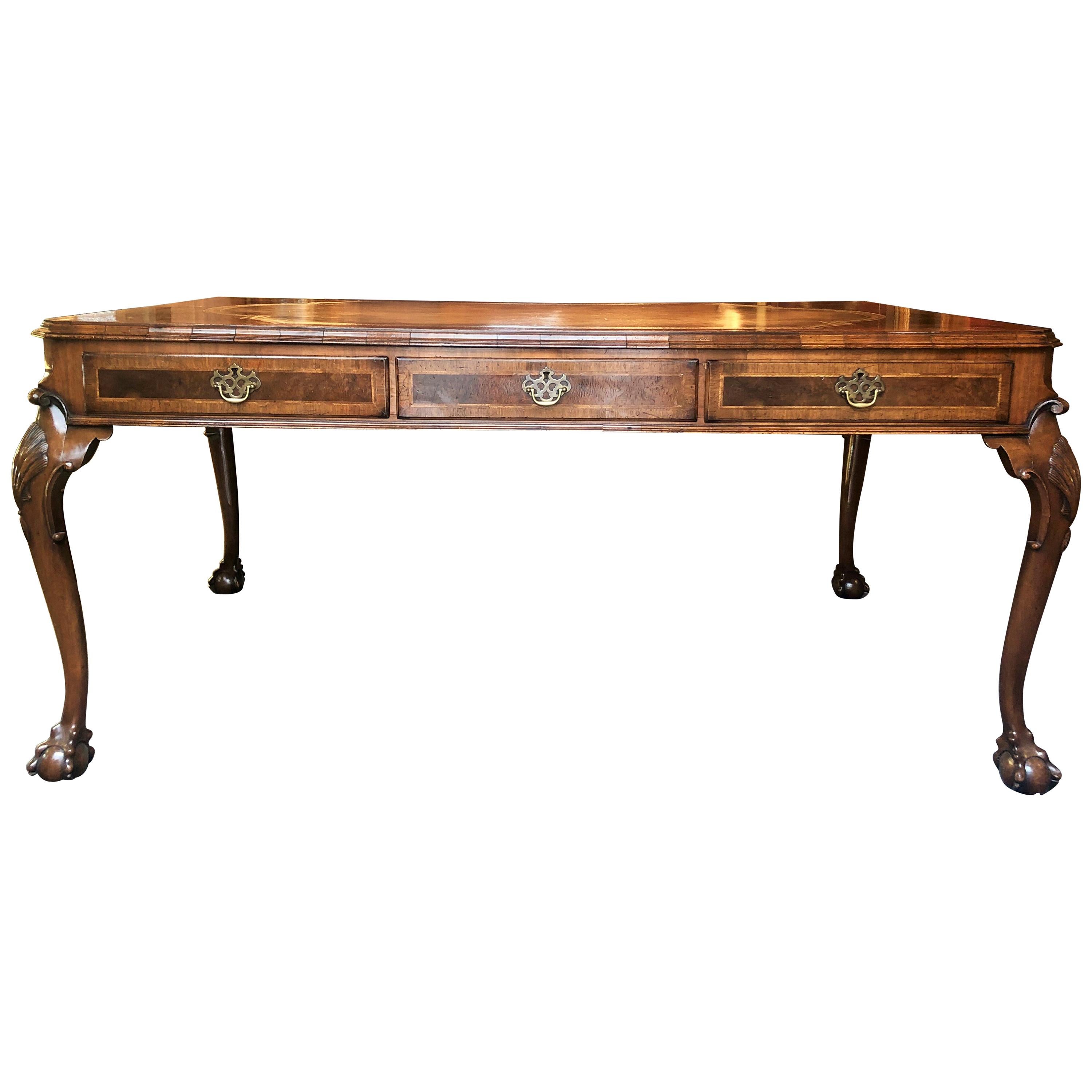 Antique English Walnut Queen Anne Table Desk, circa 1900-1910