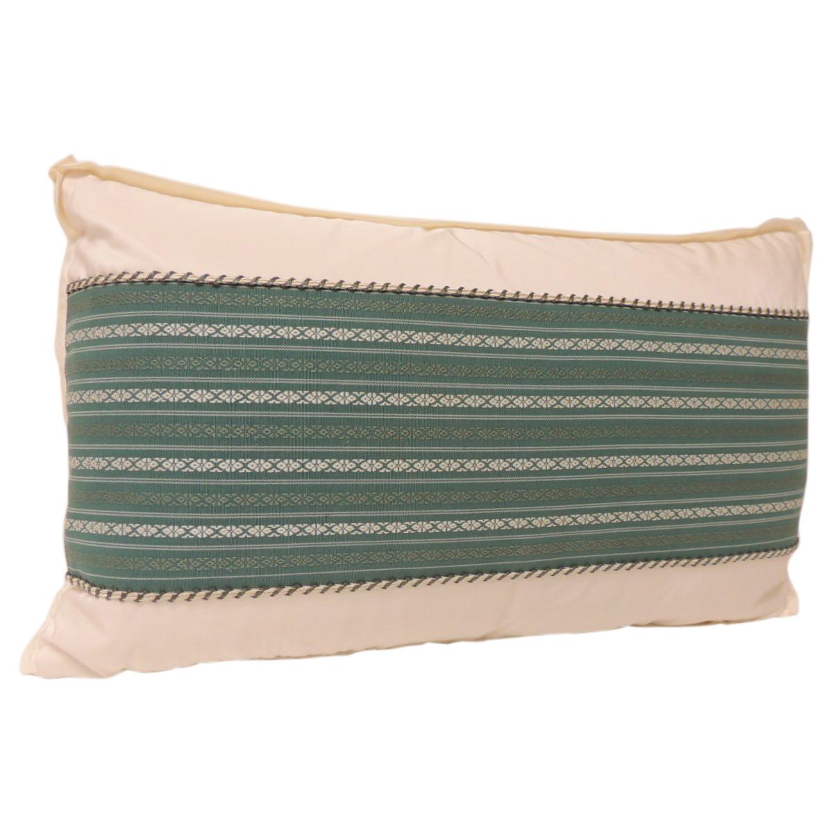 Vintage Japanese Green Obi Decorative Lumbar Pillow