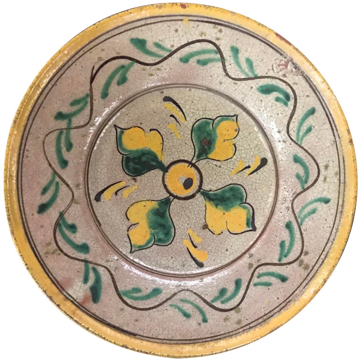 Antique Guatemalan Majolica Ceramic Plate Four Leaves