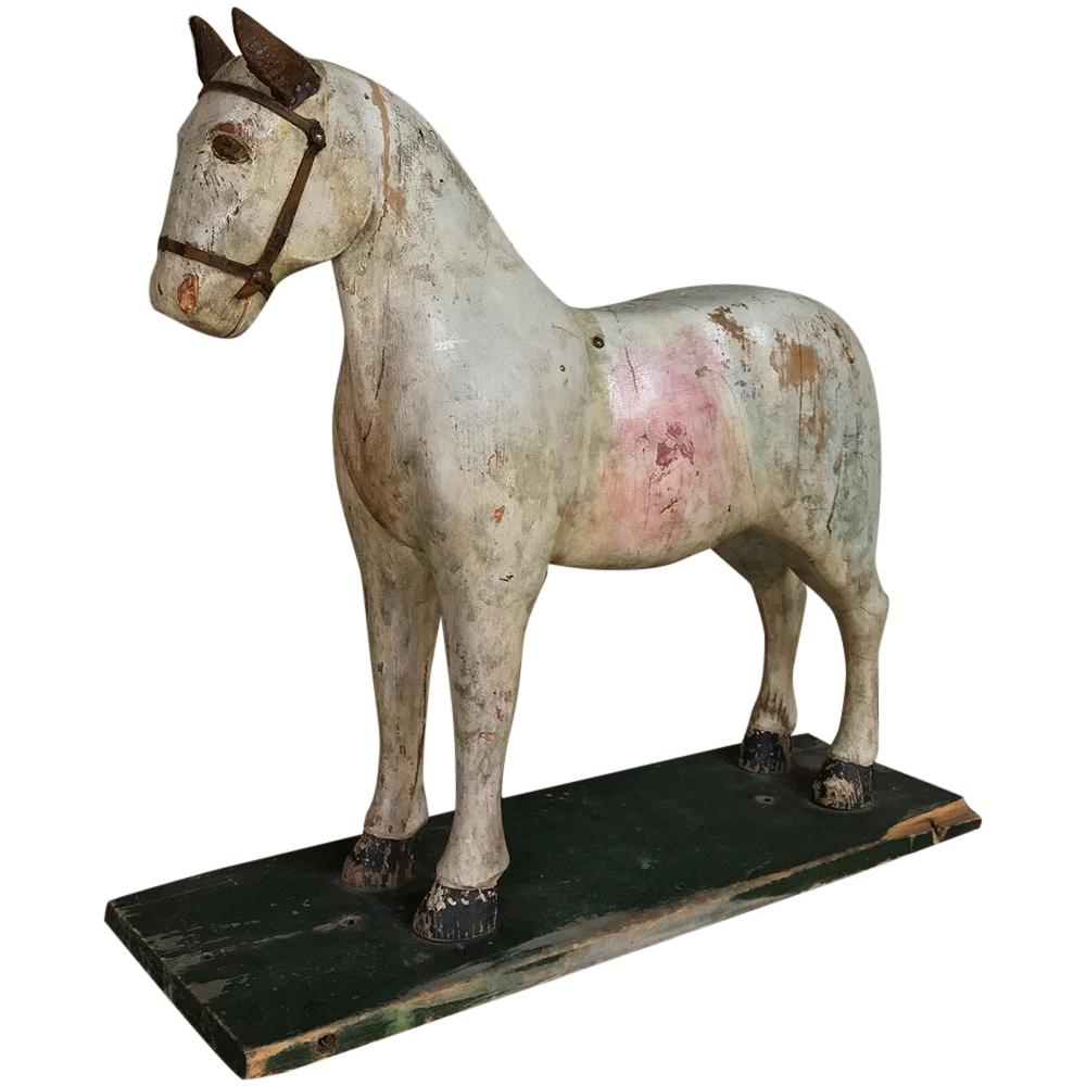 19th Century Swedish Hand Carved and Painted Horse