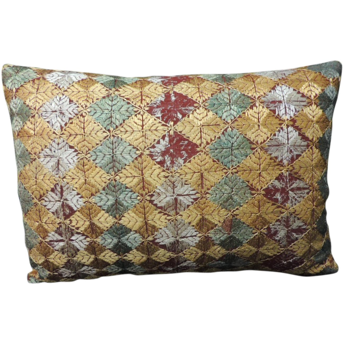 Vintage Embroidery Indian "Phulkari" Decorative Bolster Pillow