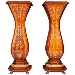 Antique Pair of French 19th Century Marquetry Inlaid Large Pedestals