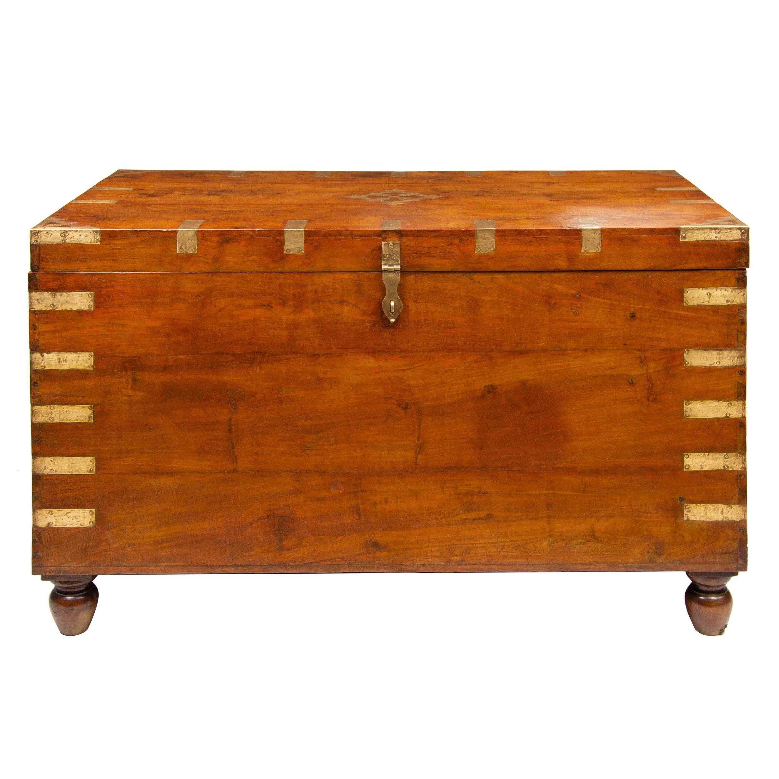 Large 19th Century Indian Teak Brown Chest, 1890's For Sale