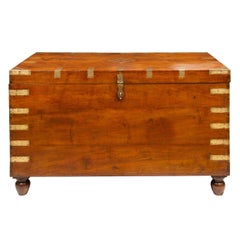 Large 19th Century Indian Teak Brown Chest, 1890's