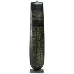 Black Bottle, Unique Handmade Black Ceramic Vessel Obelisk Sculpture