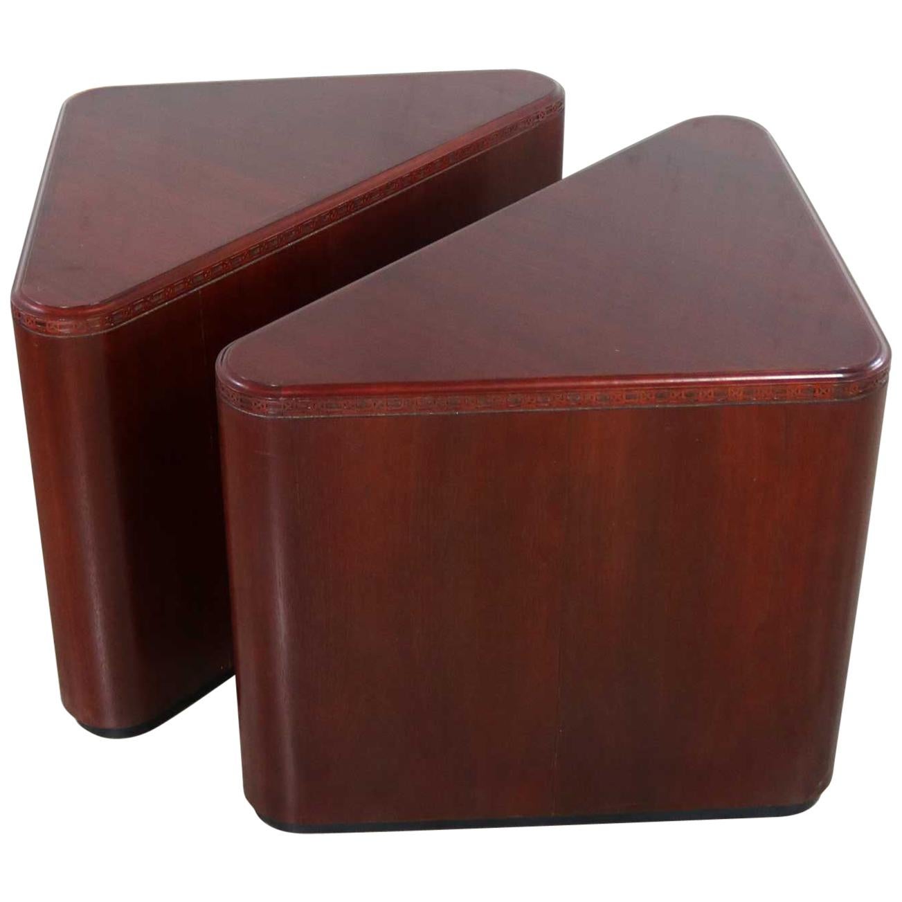 Vintage Pair of Mahogany Triangular End Tables or Pedestals