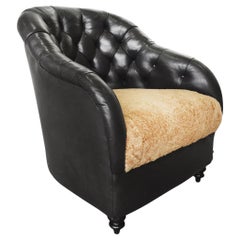 1970s Tufted Leather and Shearling Club Chair Attributed to Ward Bennett