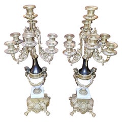Paire de chandeliers italiens vintage en marbre Brevettato et laiton