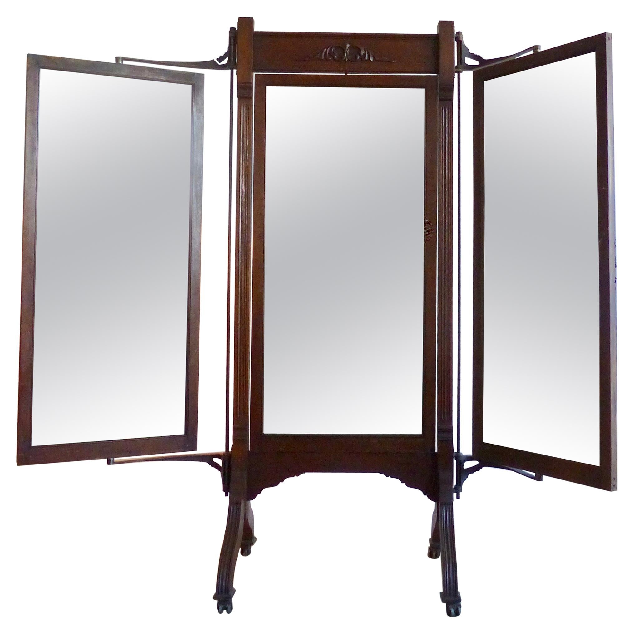 19th Century Tri-Fold Freestanding Vanity Mirror by John Willard, NYC