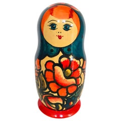 Retro Hand Painted and Carved Nesting Matryoshka Russian Dolls