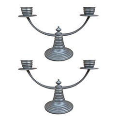 Vintage Pair of American Art Deco Pewter Candelabra