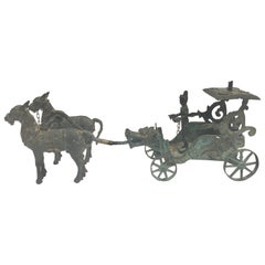 Antique Asian Bronze Chariot with Dragon Head Pulled by Horses