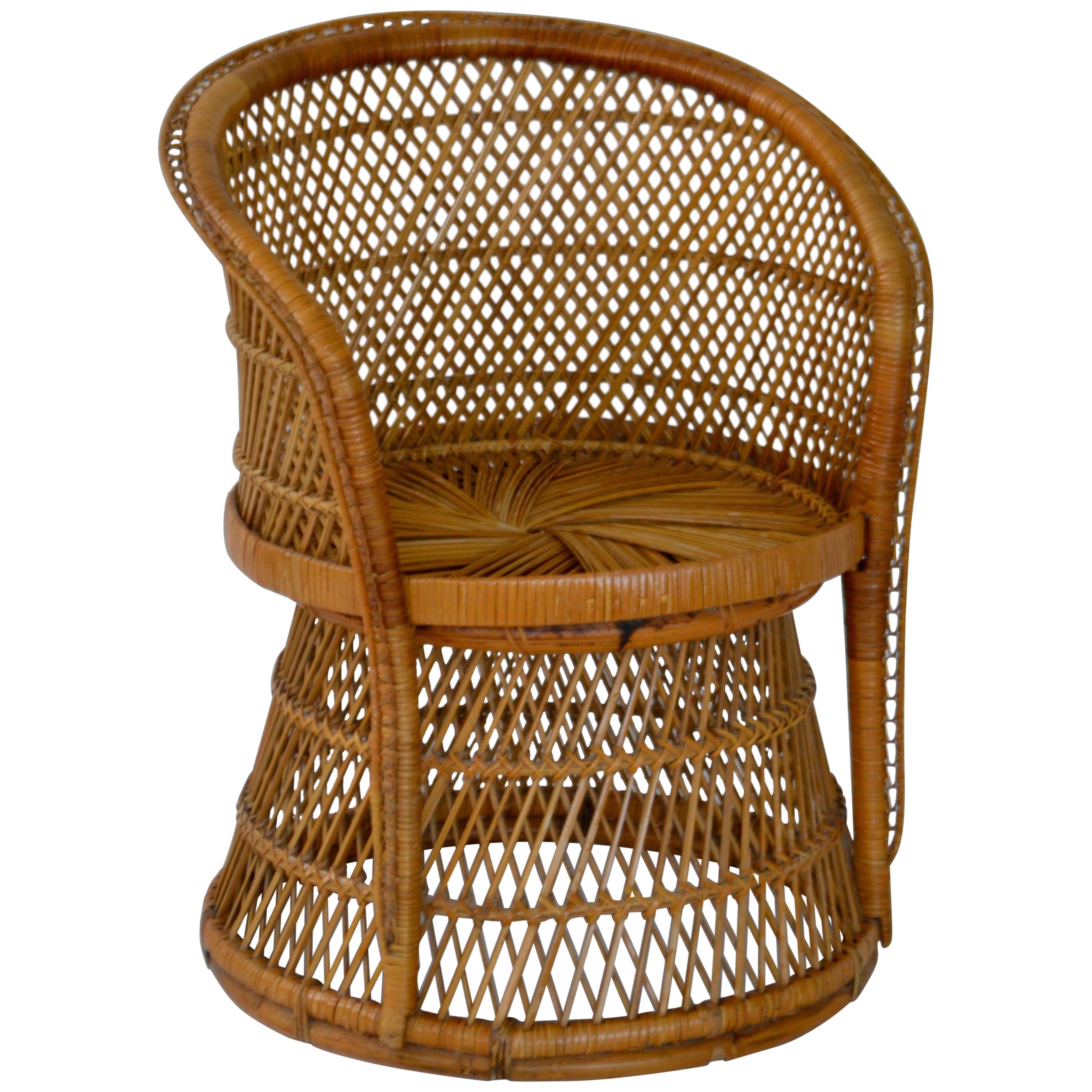 Midcentury Woven Rattan Tub Chair For Sale