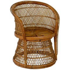 Vintage Midcentury Woven Rattan Tub Chair