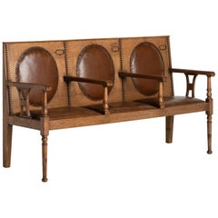 Oak and Leather Settle, Scotland, circa 1900