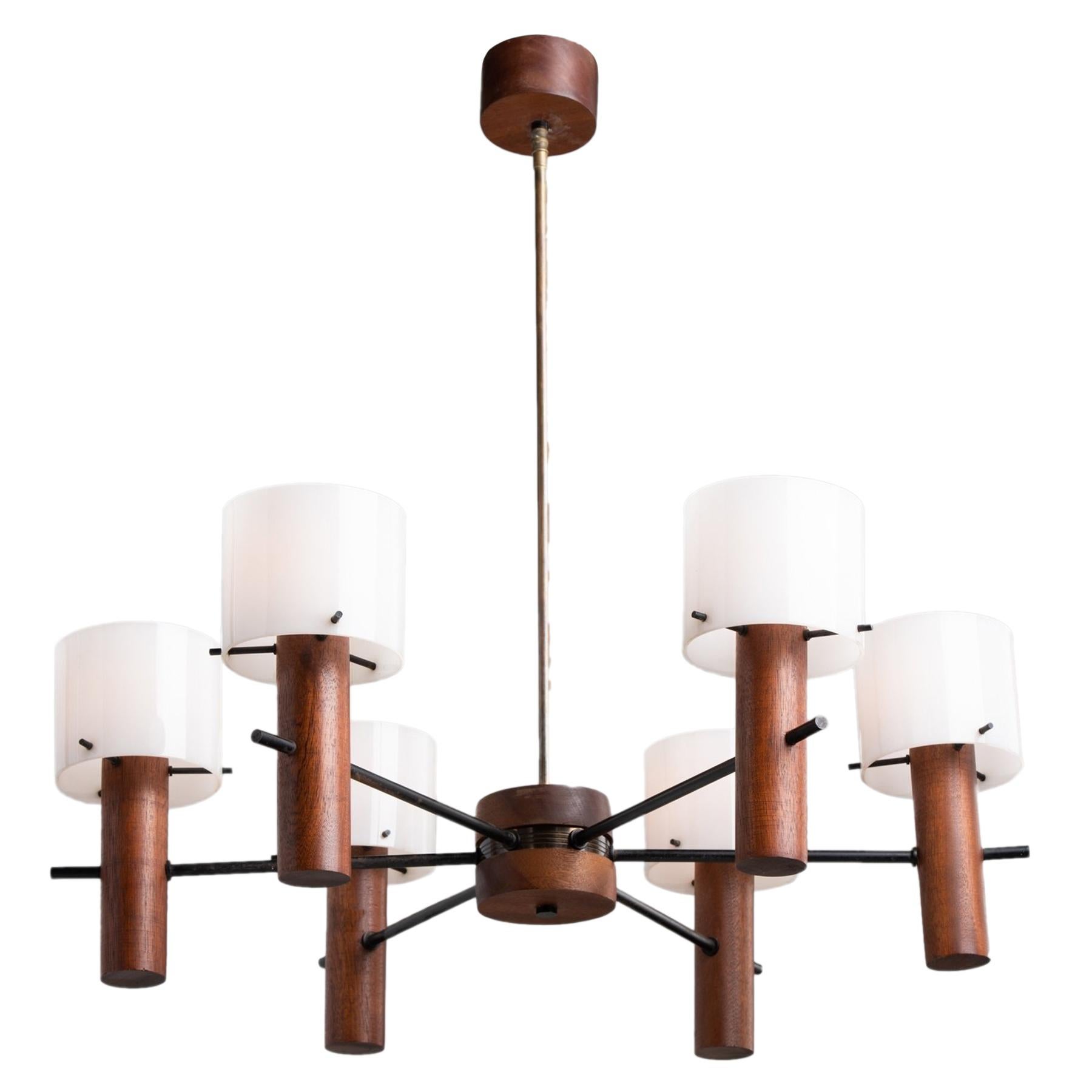 Teak & Perspex Chandelier, Italy, circa 1960