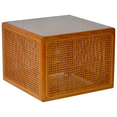 Midcentury Woven Cane Cube Form Side Table