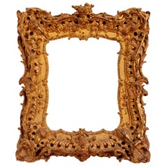 Antique Unique Louis XV Period French Rococo Extraordinary Carved Giltwood Frame/Mirror