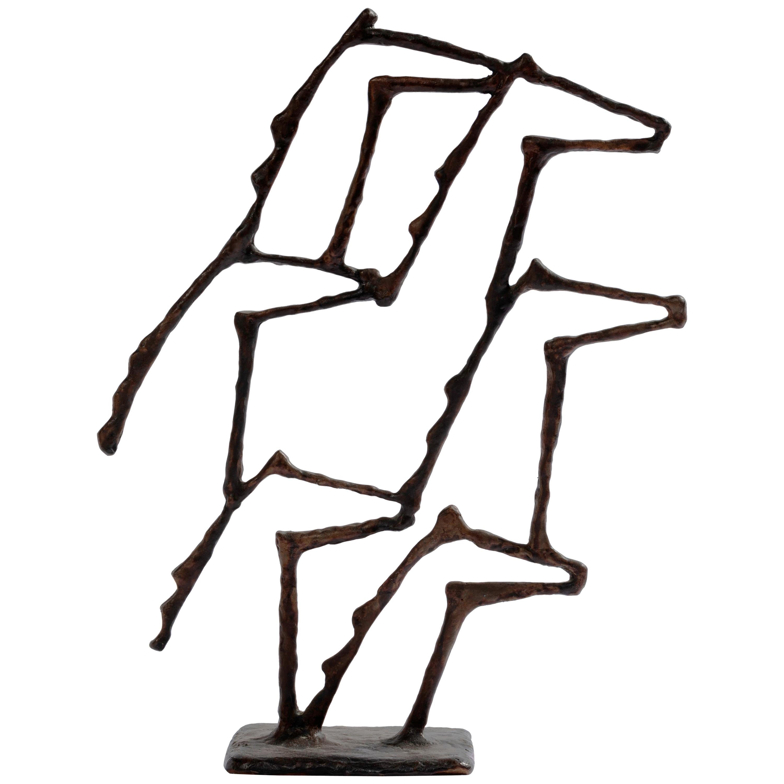 Rare Bronze Sculpture by Pierre Manoli, Horses Profiles, France, 20th Century For Sale